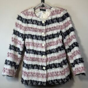 Moss‎ & Spy Pink Blue Striped Tweed Jacket Metallic Thread Women's AU10 US Med